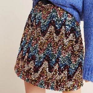 Anthropologie Maeve Chevron Sequined Mini Skirt